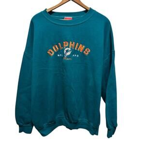 Vintage Miami Dolphins crewneck sweatshirt NFL teal blue orange embroidery XL